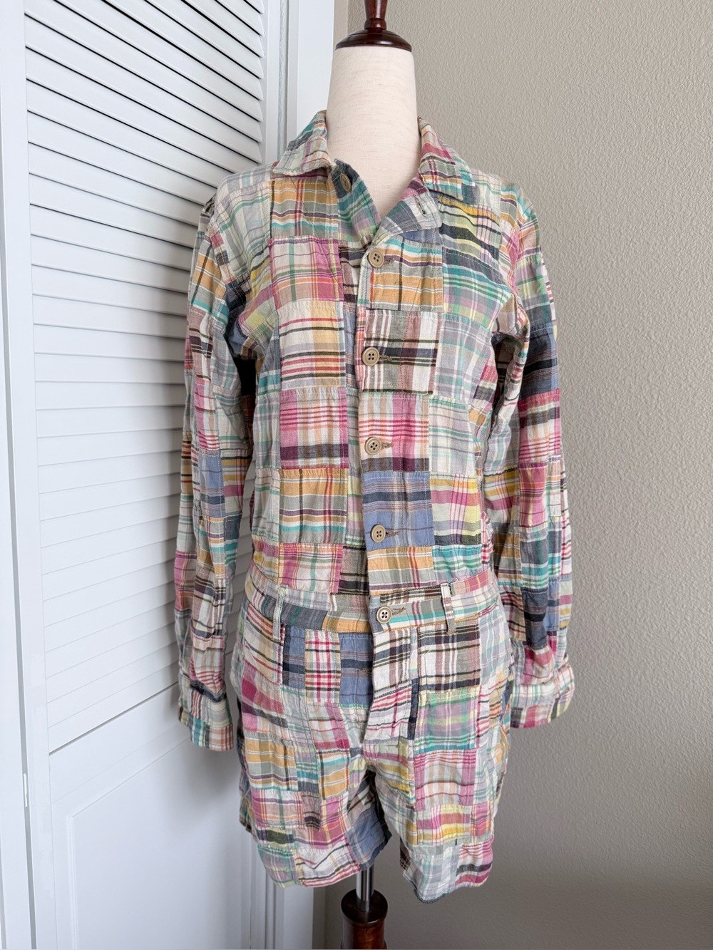 Polo Ralph Lauren Indian Madras Multicolor Patchwork Plaid Romper Size 4 EUC